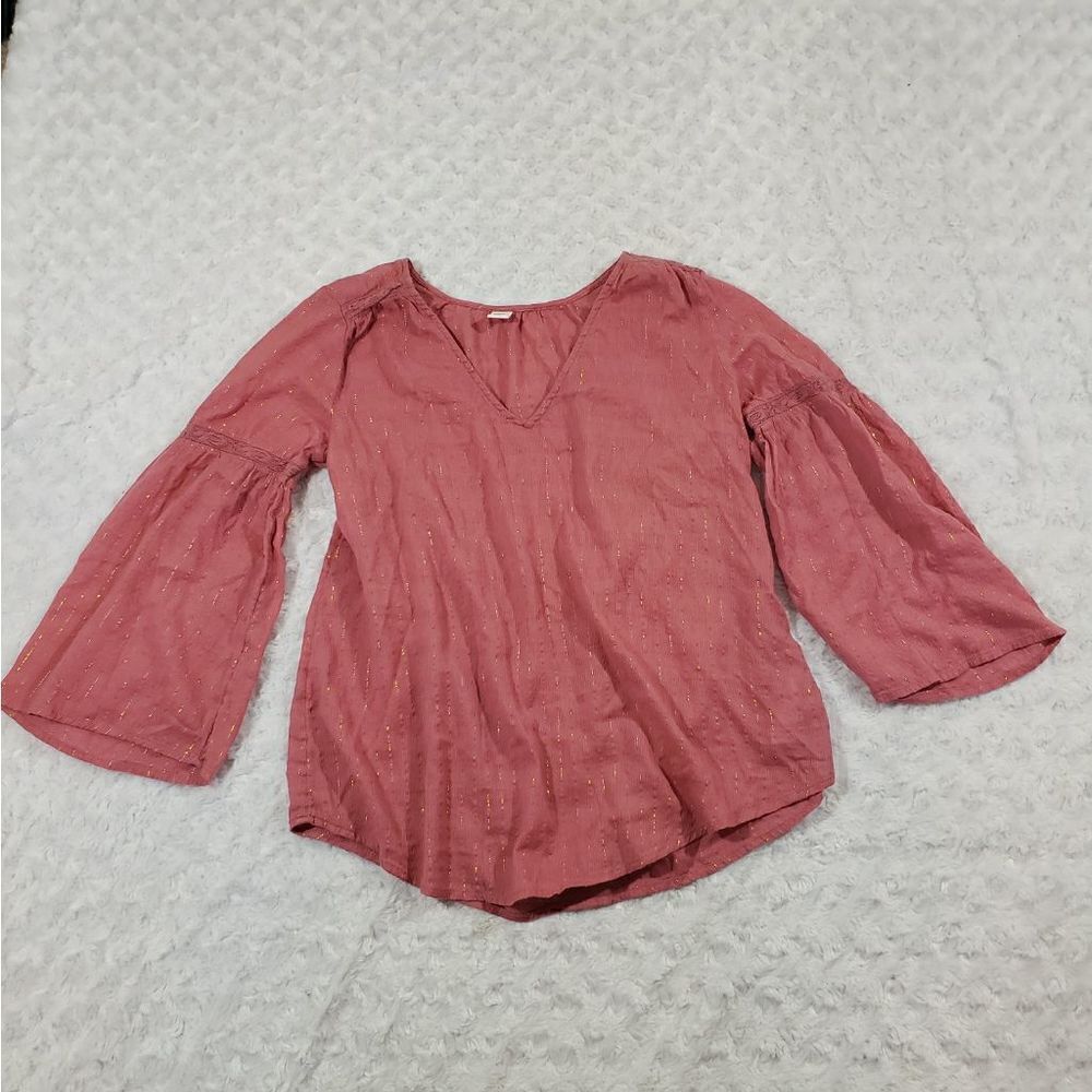 Peasant top metallic gold and pink